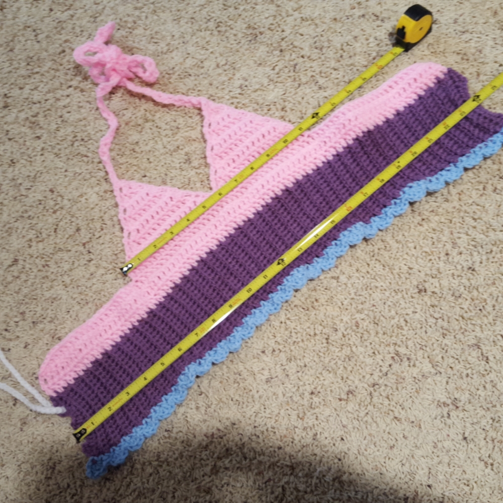 Crop top, corset back, hand crafted crochet by me, NWOT, pink,purple,blue - Picture 4 of 5